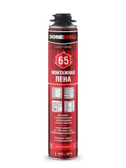 Фотография пена монтажная donewell proff 65 огнестойкая всесезонная (1000гр)